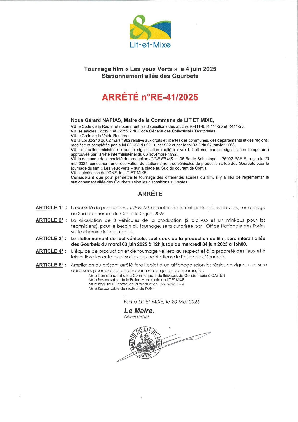 ARR_RE_41_2025 Arr Police - réservation stationnement allée des Gourbet 4 juin 2025 -  tournage film  Les Yeux Verts.jpg
