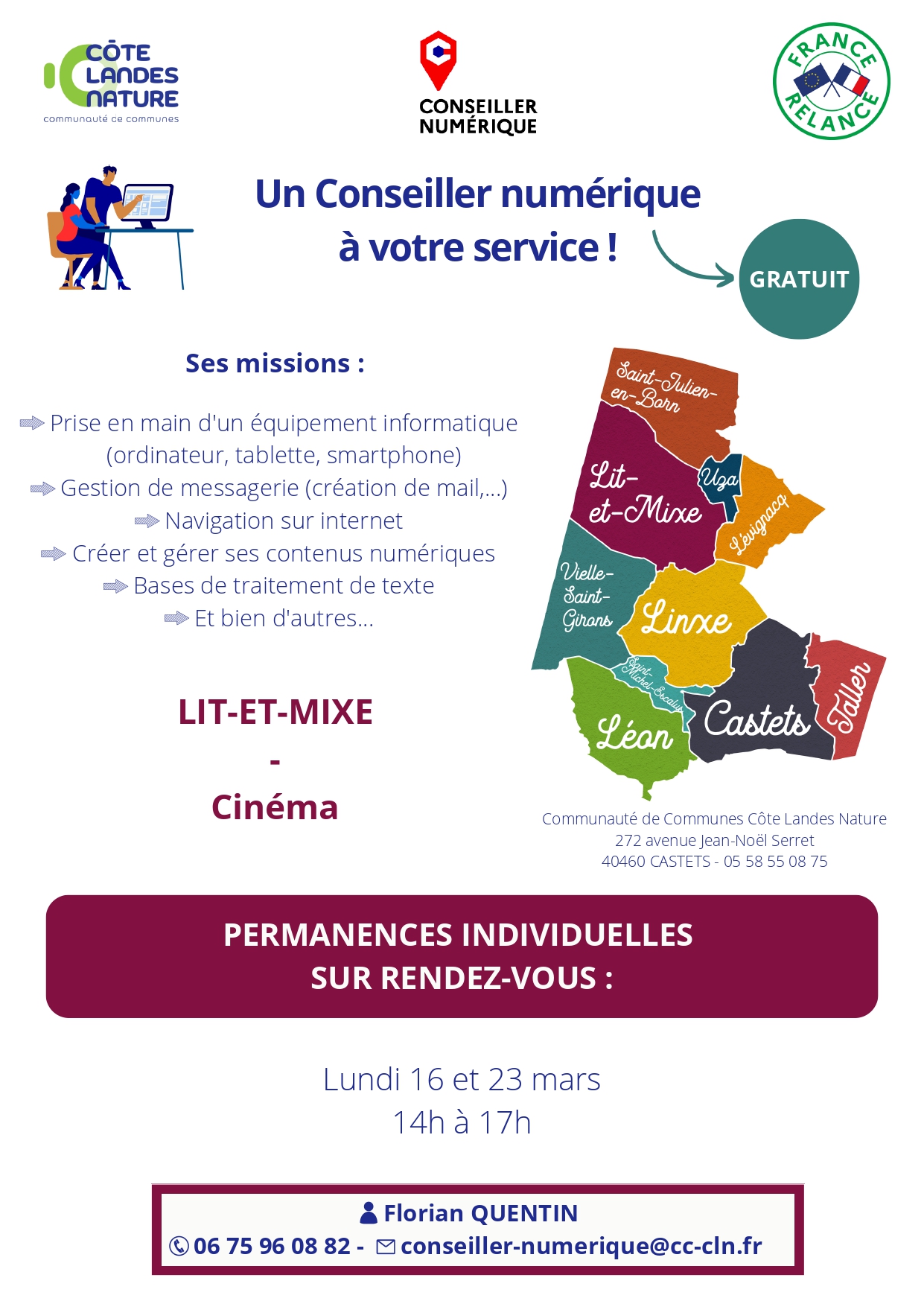 Flyer permanences Conseiller Numérique LIT ET MIXE - Mars 2026.jpg